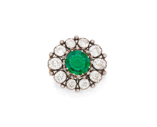 A 19th century emerald and diamond brooch
