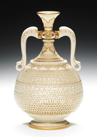 A fine Royal Worcester reticulated vase by George Owen, dated 1907