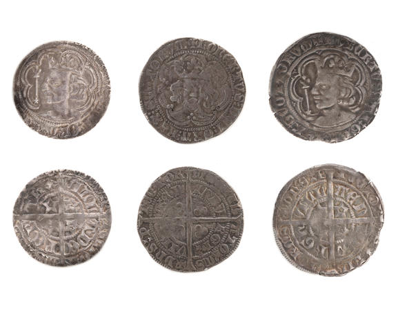 Robert II Groats, Edinburgh S5131; Perth S5136; Robert III heavy coinage, S5164, all VF (3)