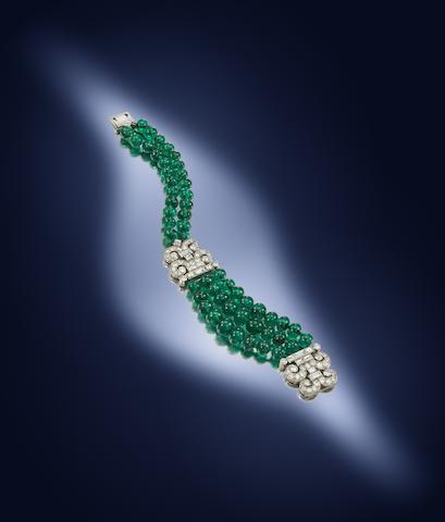 An art deco emerald and diamond bracelet, by Cartier,
