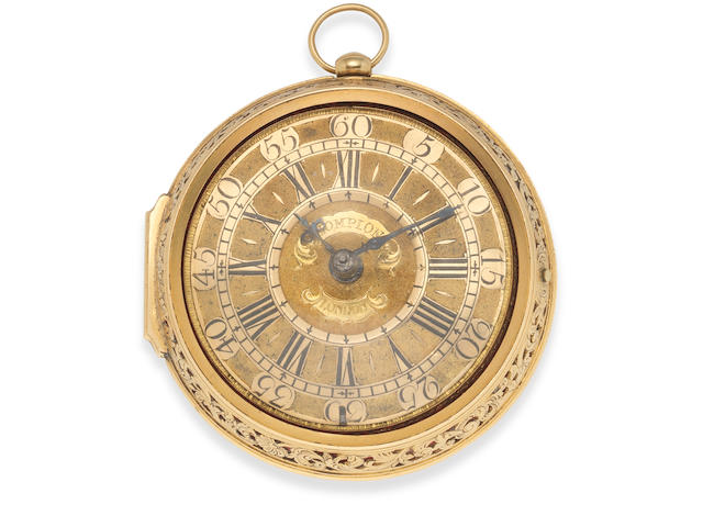 Thomas Tompion, London. A very fine and rare gold key wind pair case clock watch London Hallmark for 1702