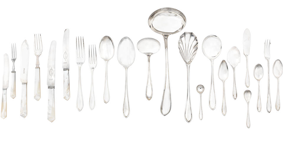 An extensive Art Deco Sandringham pattern silver flatware and cutlery service, in a table canteen by E Viner, Sheffield 1942 - 1948