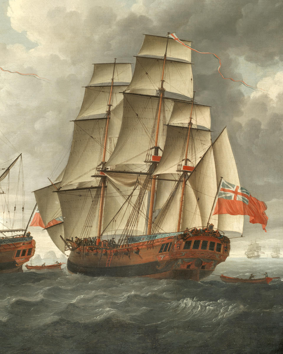 John Cleveley the Elder (Southwark circa 1712-1777 Deptford) H.M.S. Tryall in three positions off Antigua