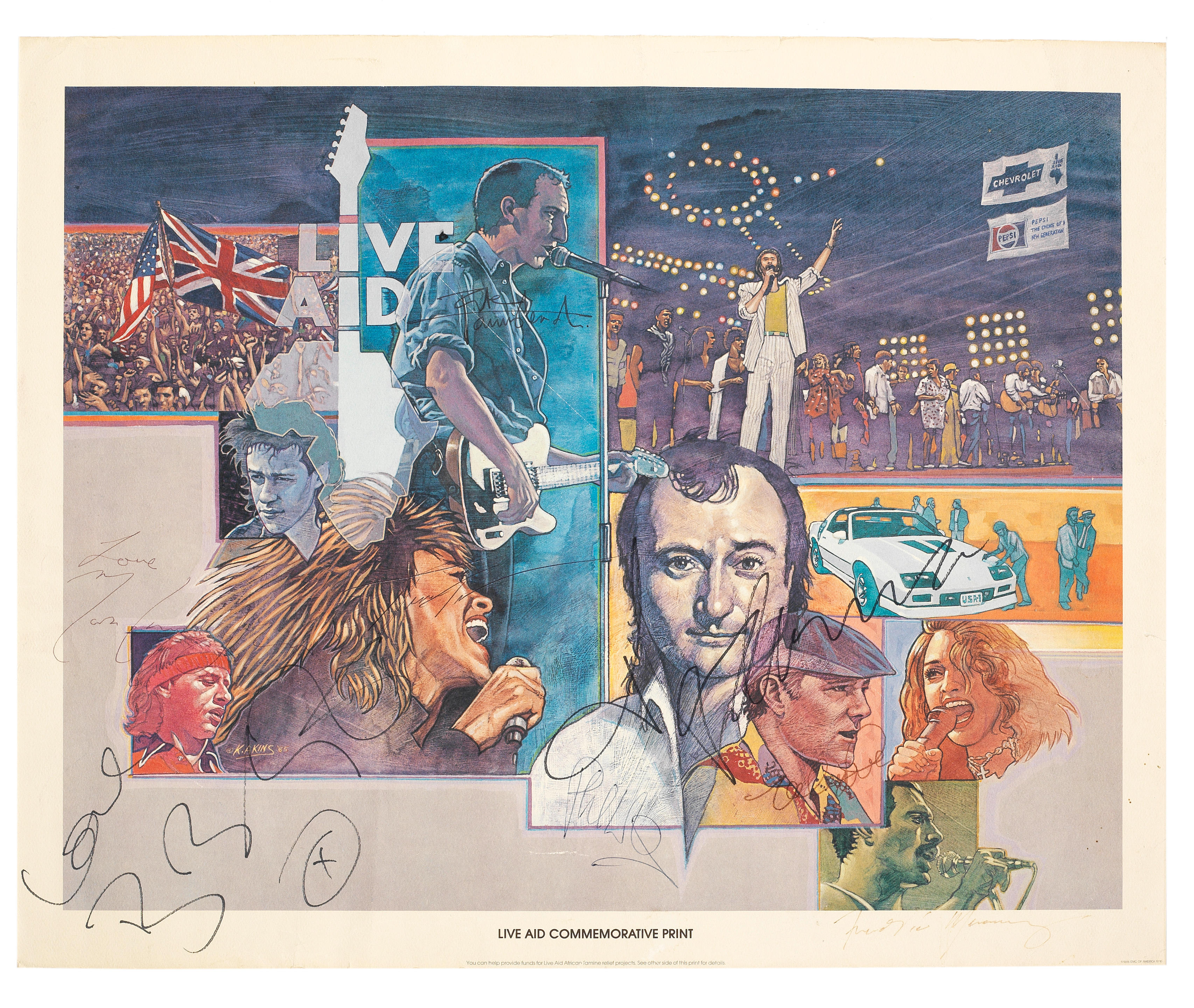 Live Aid: A commemorative print signed by various musicians who performed...