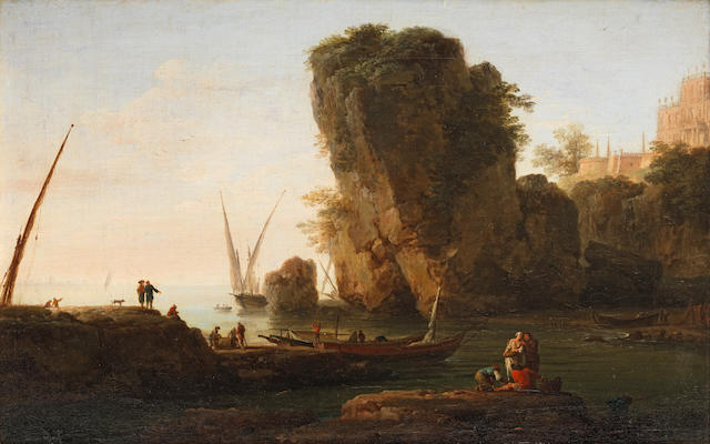 Claude Joseph Vernet (Avignon 1714-1789 Paris) A cove on a rocky Mediterranean coast, with small vessels and fishermen