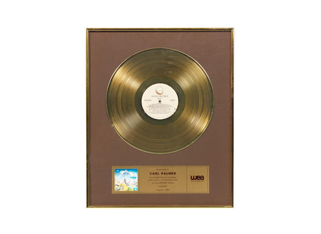 Asia: A Canadian 'Gold' award for the album Alpha together with a Roger Dean Alpha print, 1983,