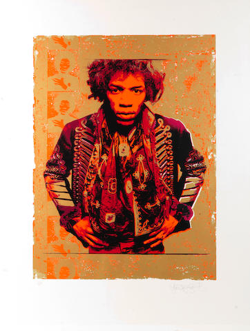 Gered Mankowitz (British, b. 1946): Purple & Gold portrait print of Jimi Hendrix,  1997,