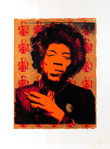 Gered Mankowitz (British, b. 1946): Purple Haze portrait print of Jimi Hendrix,  1997,