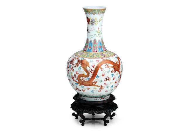 A large famille rose bottle vase Qianlong seal mark but later (2)