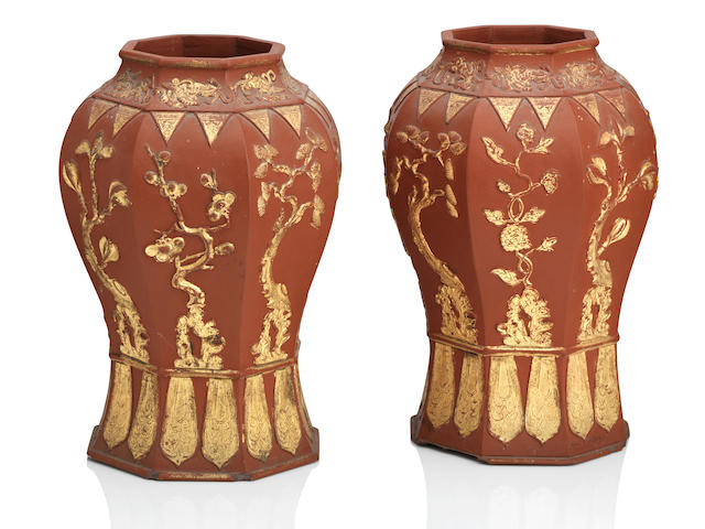A pair of Yixing octagonal vases Circa 1700