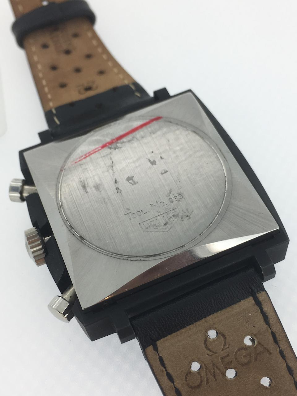 Heuer. A stainless steel and DLC coated manual wind chronograph cushion form wristwatch  Monaco "Dark Lord", Ref: 74033, Circa 1974