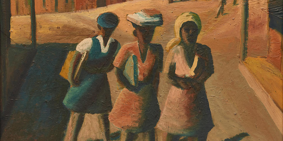 Gerard Sekoto (South African, 1913-1993) Three school girls