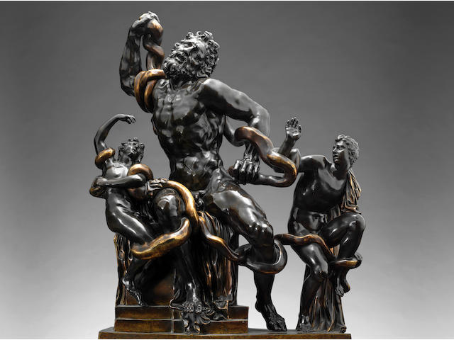 A late 17th / early 18th century gilt and patinated bronze group of the Laoco&#246;n after the Antique, probably French (2)