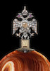 Thumbnail of An Imperial presentation jewelled, gold, enamel and hardstone kovshFabergé, workmaster Michael Perchin, St. Petersburg, 1896, scratched inventory number 51966 image 9