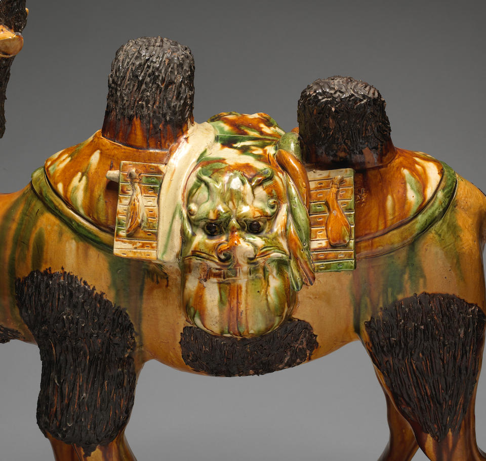 A magnificent and massive sancai-glazed model of a Bactrian camel Tang Dynasty