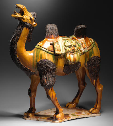 A magnificent and massive sancai-glazed model of a Bactrian camel Tang Dynasty