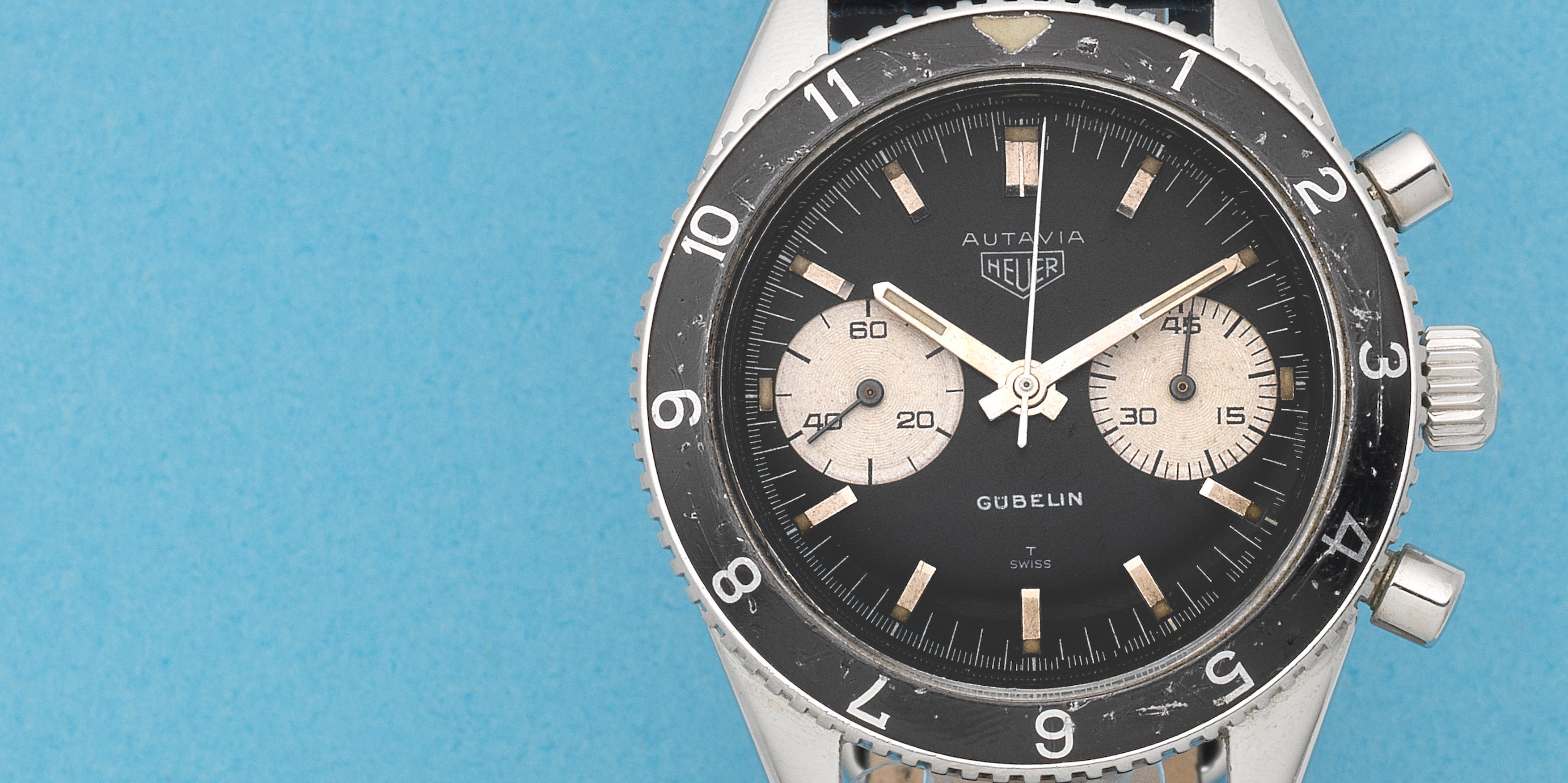 Heuer. A stainless steel manual wind chronograph wristwatch Retailed by Gübelin  Autavia, Ref: 3646, Circa 1969