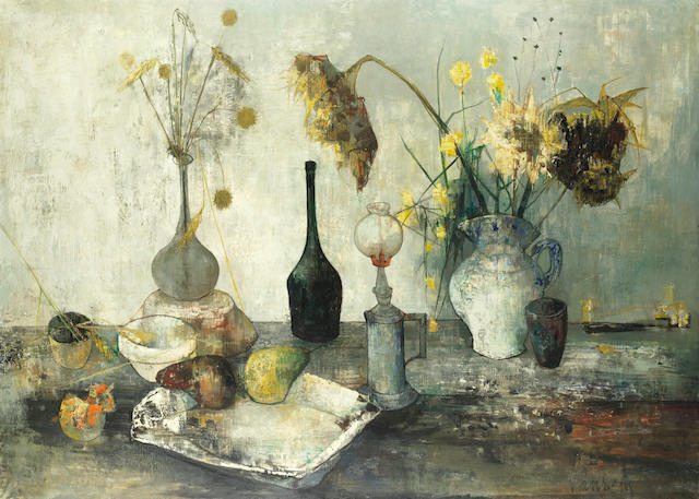 Jean Jansem (French, 1920-2013) Still life with sunflowers and fruit