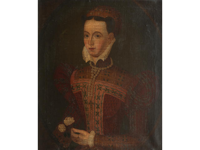 After Federico Zuccaro Portrait of lady, traditionally identified as Mary, Queen of Scots, half-length, holding a rose