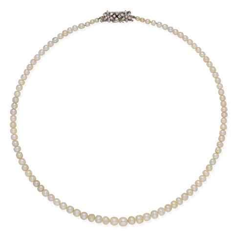 A single-row pearl and diamond necklace