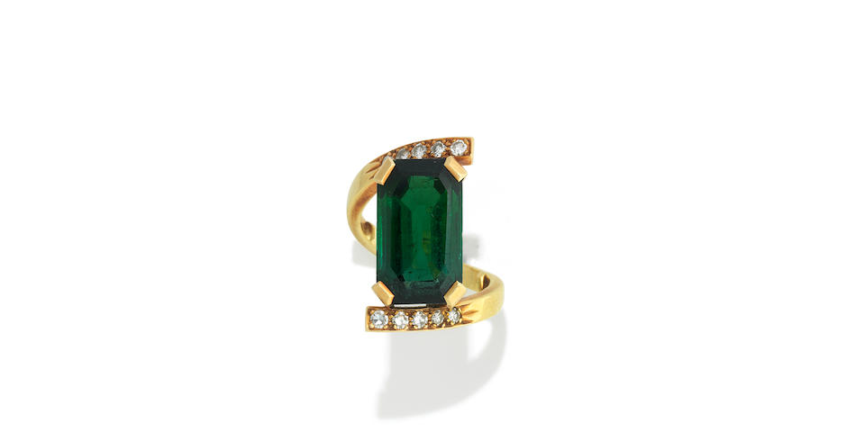 A gold, tourmaline and diamond ring,  by Andrew Grima,