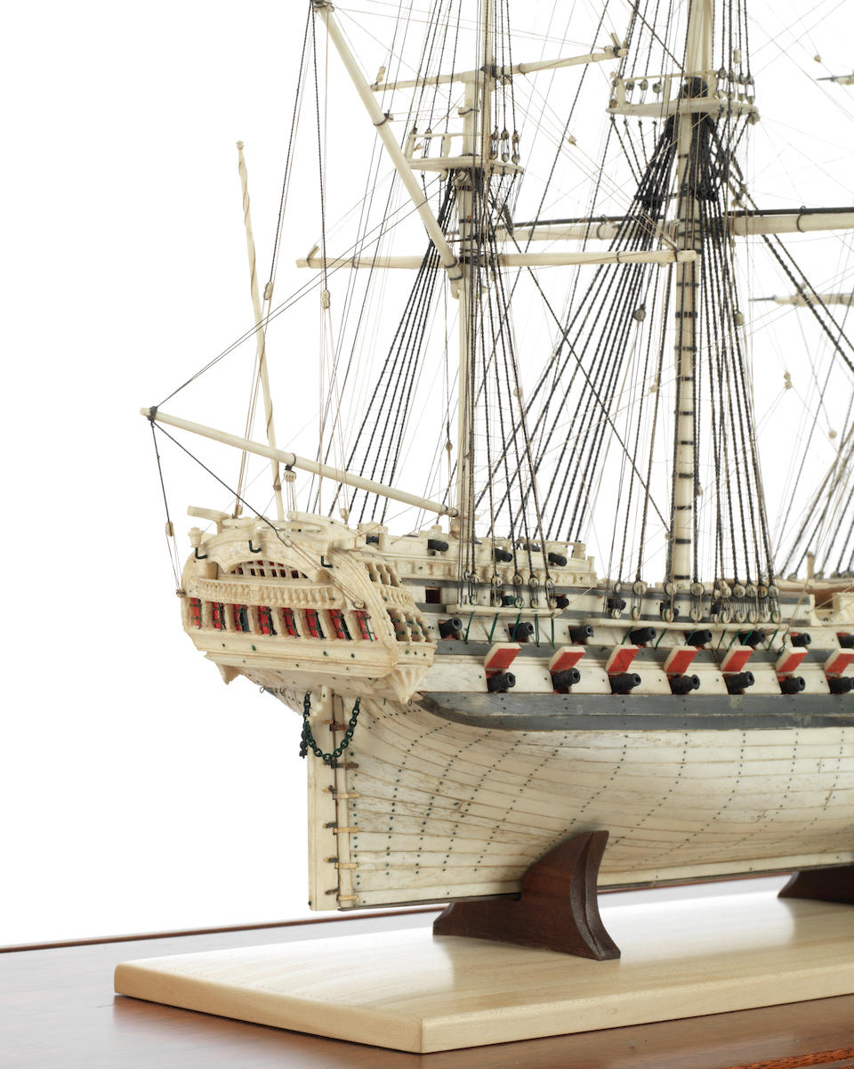 A large prisoner of war bone model of a 70-gun-ship-of-the-line,  Early 19th century,