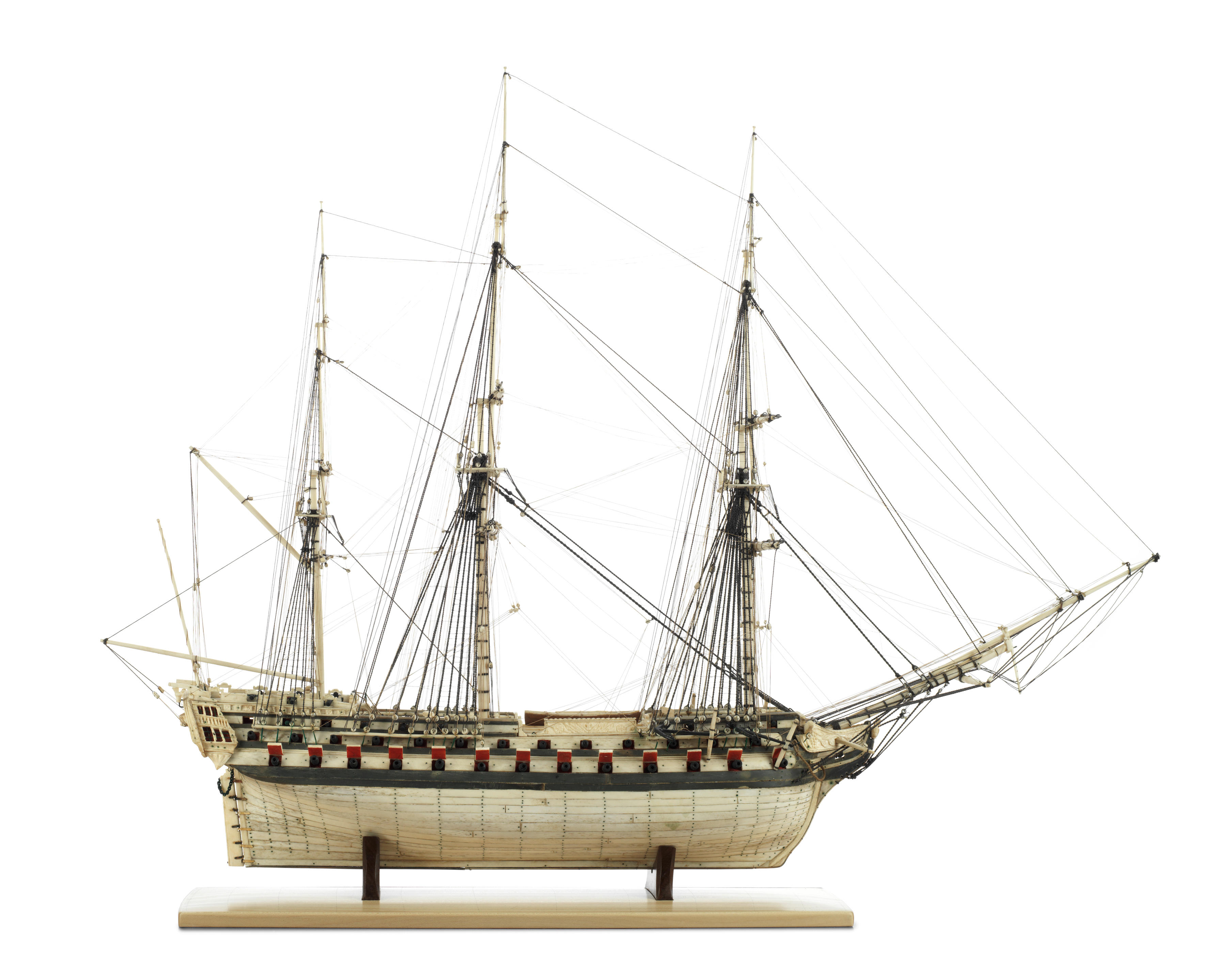 A large prisoner of war bone model of a 70-gun-ship-of-the-line, French...