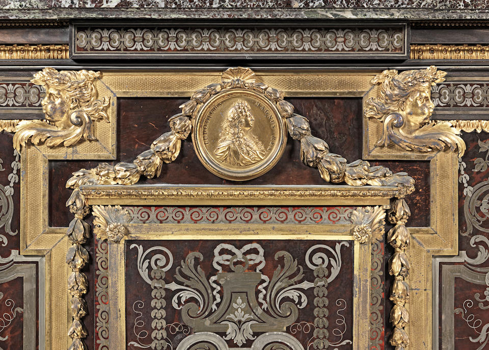 A Napoleon III gilt bronze mounted tortoiseshell, brass and pewter 'Boulle' marquetry ebony meuble d'appui attributed to Charles-Guillaume Winckelsen circa 1865, after the models by Andre-Charles Boulle