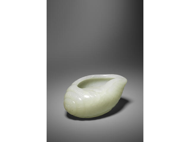 A very rare white jade 'conch shell' waterpot 18th century