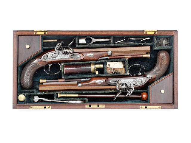 A Fine Pair Of Cased 15-Bore Flintlock Duelling Pistols