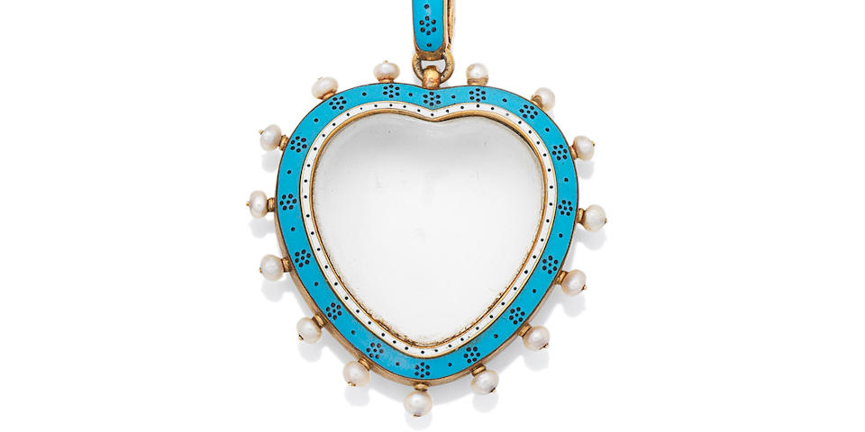 An enamel, rock crystal and seed pearl pendant, by Carlo Giuliano,