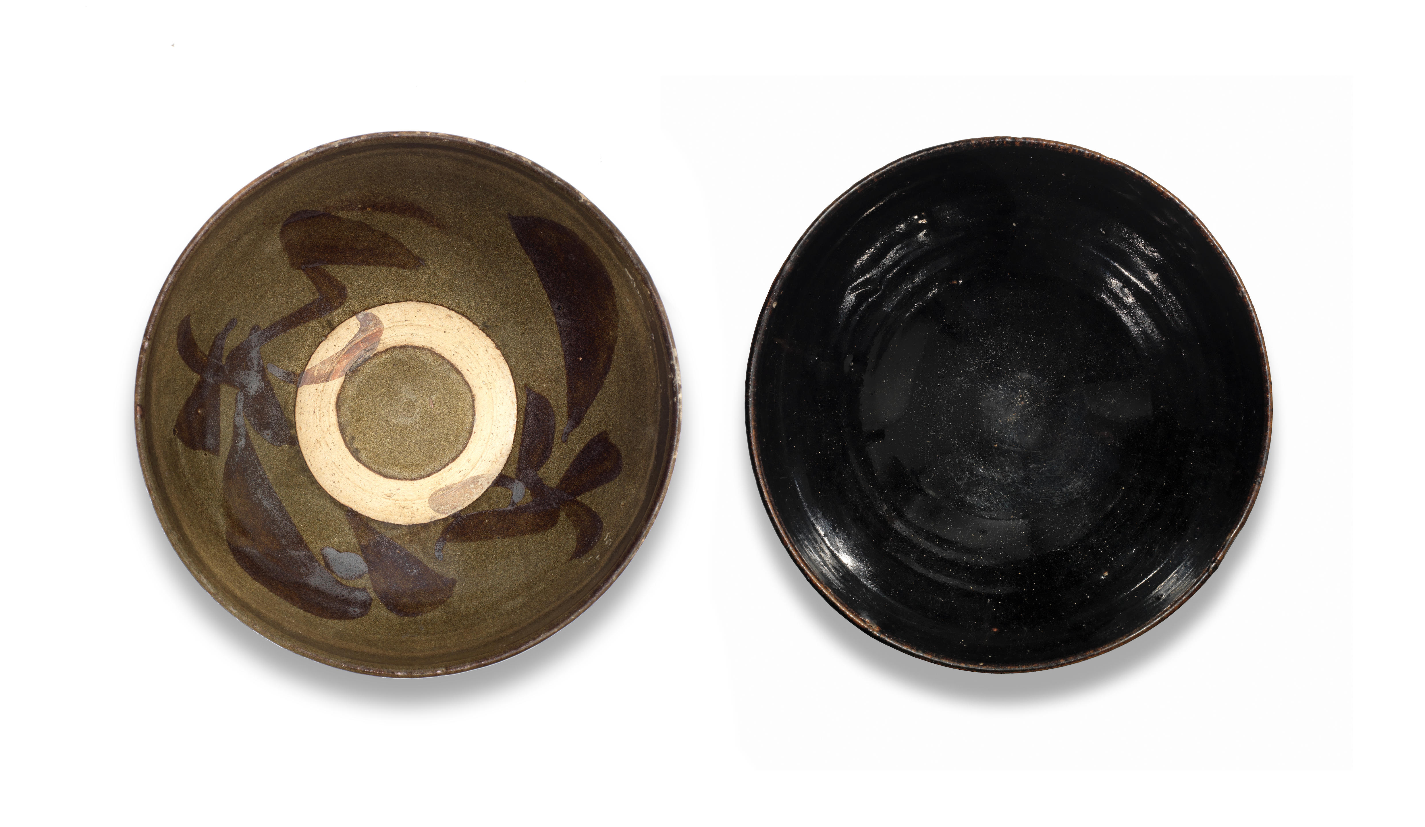 A Jizhou green-glazed painted bowl and a black-glazed bowl