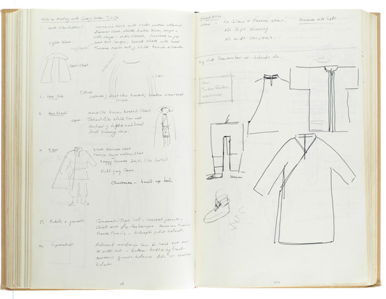 Star Wars Episode IV - A New Hope John Mollo's personal sketchbook Notes & Sketches 1, a custom bound volume containing important and detailed working sketches and costume designs for many of the characters from the film Star Wars, together with production diary entries, meeting notes, time-lines and costume descriptions, the majority in black ink, some with colour; additionally the volume contains working for numerous military uniform designs for books, commercials and additional projects Mollo worked on during this time frame, Lucasfilm / Twentieth Century Fox, April 1975 - July 1976, image 47