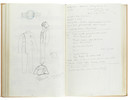Thumbnail of Star Wars Episode IV - A New Hope John Mollo's personal sketchbook Notes & Sketches 1, a custom bound volume containing important and detailed working sketches and costume designs for many of the characters from the film Star Wars, together with production diary entries, meeting notes, time-lines and costume descriptions, the majority in black ink, some with colour; additionally the volume contains working for numerous military uniform designs for books, commercials and additional projects Mollo worked on during this time frame, Lucasfilm / Twentieth Century Fox, April 1975 - July 1976, image 40