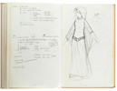 Thumbnail of Star Wars Episode IV - A New Hope John Mollo's personal sketchbook Notes & Sketches 1, a custom bound volume containing important and detailed working sketches and costume designs for many of the characters from the film Star Wars, together with production diary entries, meeting notes, time-lines and costume descriptions, the majority in black ink, some with colour; additionally the volume contains working for numerous military uniform designs for books, commercials and additional projects Mollo worked on during this time frame, Lucasfilm / Twentieth Century Fox, April 1975 - July 1976, image 14
