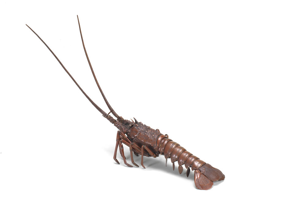 A Bronze articulated okimono of an ebi (spiny lobster) Meiji era (1868-1912), late 19th/early 20th century