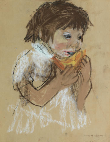 Joan Eardley RSA (British, 1921-1963) Girl Eating Melon  27 x 22 cm. (10 5/8 x 8 11/16 in.)
