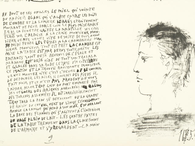 PICASSO (PABLO) [Po&#232;mes et lithographies], NUMBER 46 OF 50 COPIES, from an overall edition of 52 copies, SIGNED BY PICASSO on the justification leaf, [Paris, Galerie Louise Leiris, 1954]