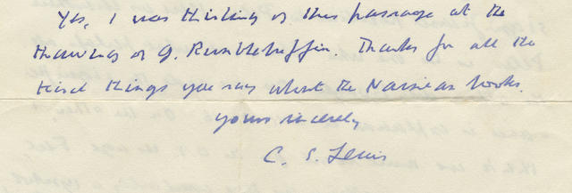 LEWIS (C.S.) Autograph letter signed ("C.S. Lewis"), to Mrs J. Hales of Thursday Island, Torres Strait, discussing Christ's washing of feet and of Peter's in particular, The Kilns, Oxford, 13 February 1962