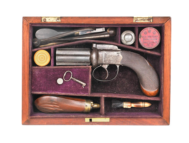 A Cased Percussion Six-Shot Pepperbox Revolver Of Small Bore