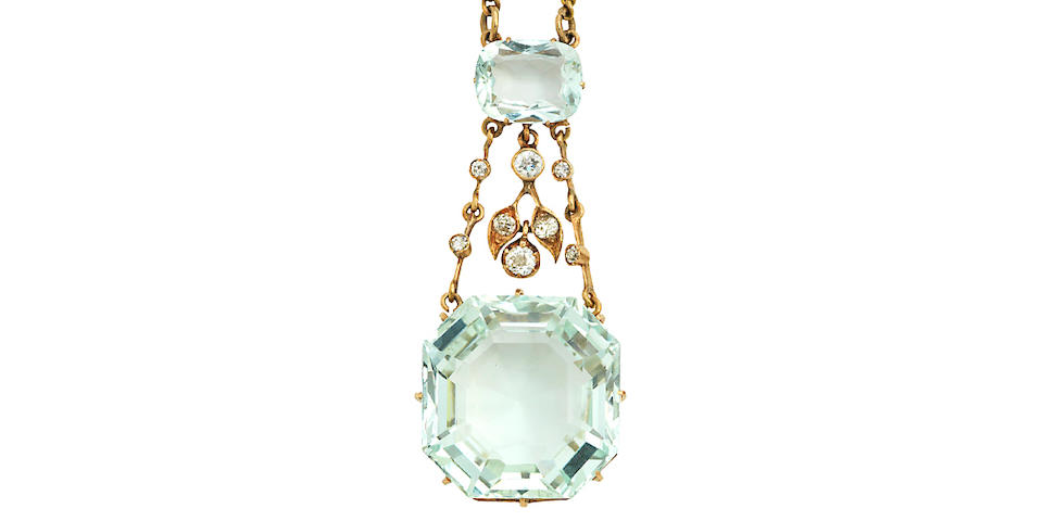 An aquamarine and diamond necklace
