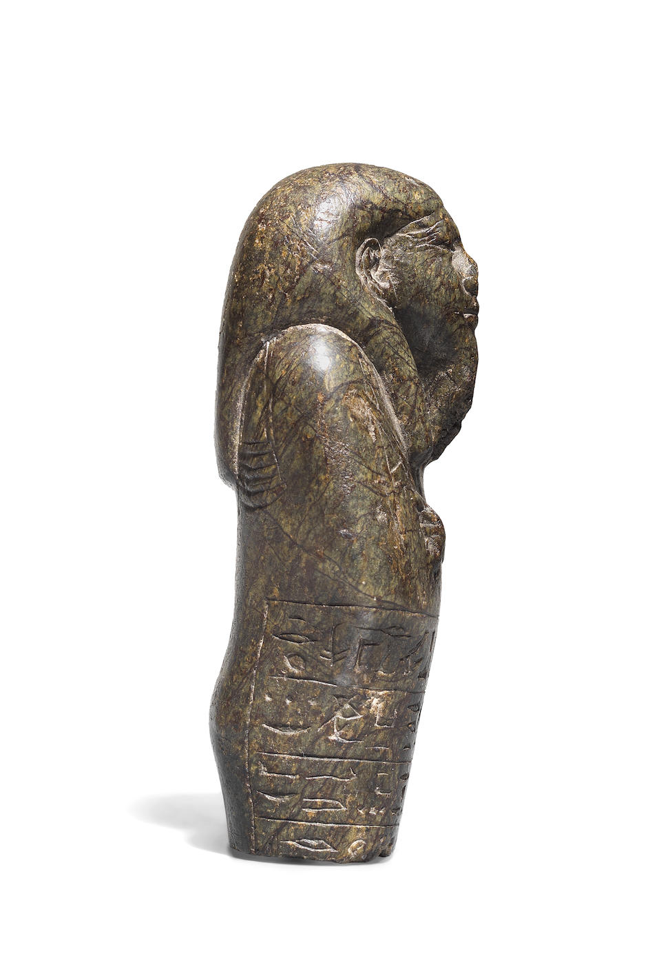 An Egyptian upper part of a serpentine shabti for the Royal Acquaintance Harwa