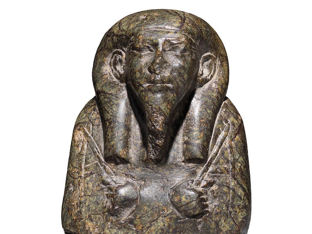 An Egyptian upper part of a serpentine shabti for the Royal Acquaintance Harwa