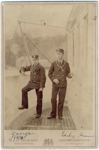 GEORGE V AND EDWARD VIII Collection of thirteen royal signed photographs, including a signed cabinet photograph of the future George V ("George") and his elder brother Albert Victor ("Eddy"), dated by George 1897, showing them as cadets on board the training ship HMS Britannia