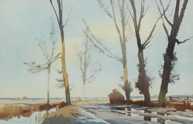 Edward Seago, R.W.S. (British, 1910-1974) Winter Sunlight, Norfolk 33 x 51 cm. (13 x 20 1/16 in.)