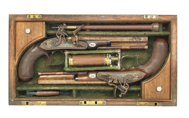 A Fine Cased Pair Of 20-Bore Flintlock Pistols