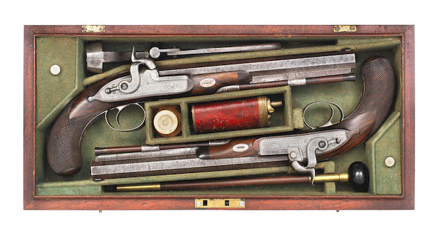 A Fine Cased Pair Of 40-Bore Percussion Duelling Pistols