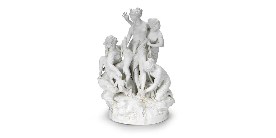A large S&#232;vres biscuit porcelain group of 'Diane au bain', circa 1780