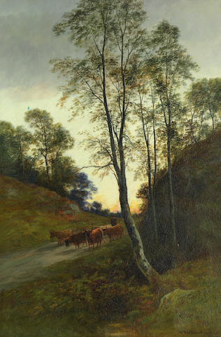 William Beattie Brown, RSA (British, 1831-1909) Birch Trees in Strath Bran Evening  45.5 x 29.5 cm. (17 15/16 x 11 5/8 in.)