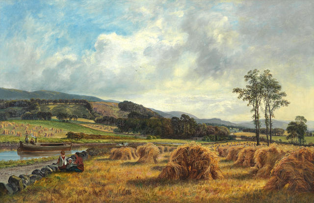 William Beattie Brown, RSA (British, 1831-1909) A barley field near Craiglockhart  42 x 65 cm. (16 9/16 x 25 9/1 6in.)